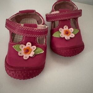 Jumping Beans Pink and Green Baby Walker Shoes with Floral Design
